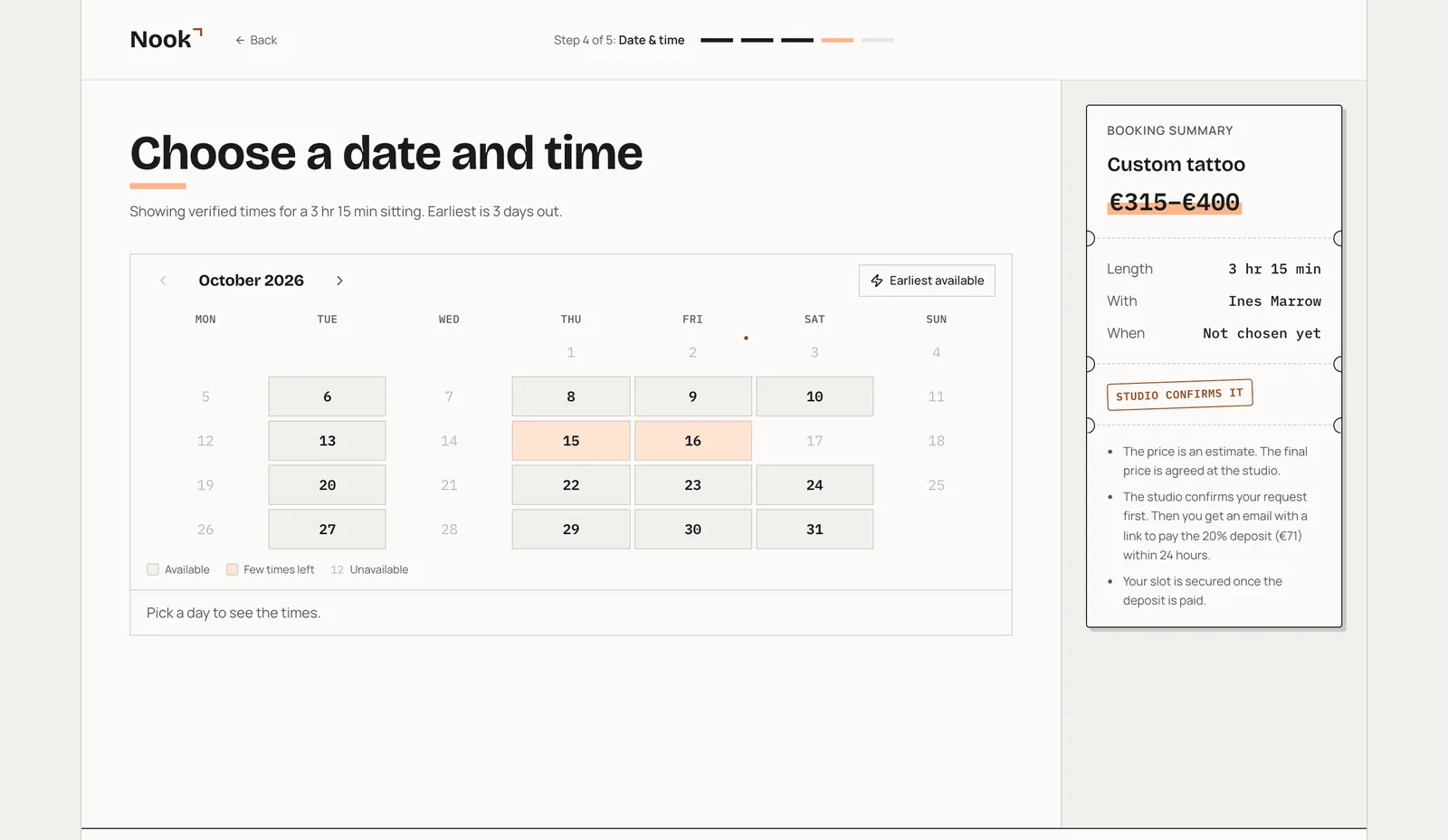 Nook calendar step: October with the days that still have room