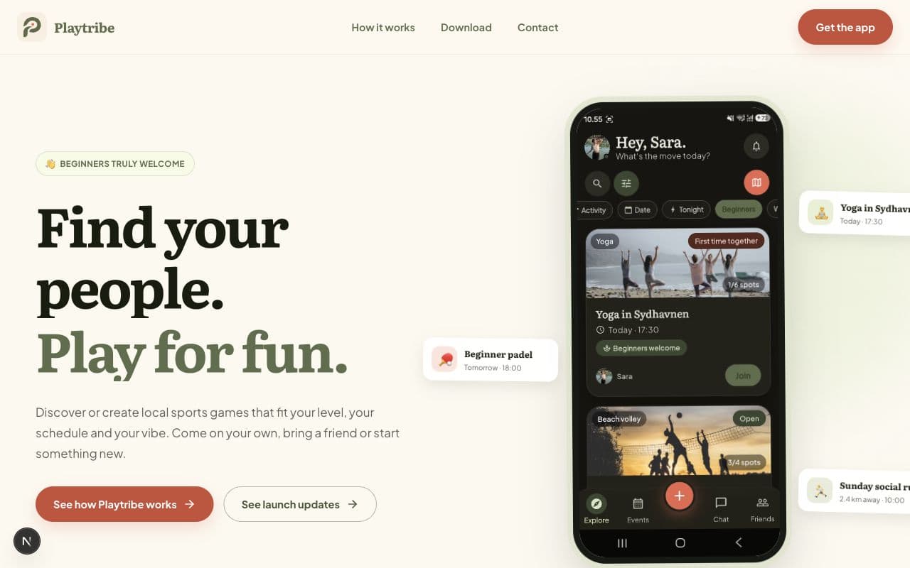 PlayTribe marketing website homepage